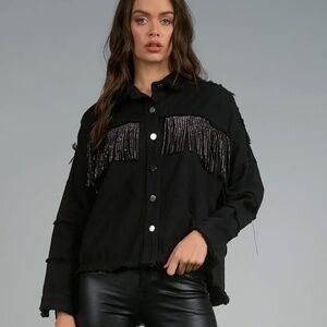 Elan Sparkle Fringe Jacket - Black, Size M